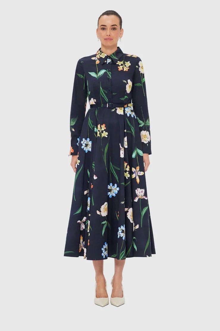 Leo Lin Zara Shirt Midi Dress - Botanical Print in Ebony photo 2