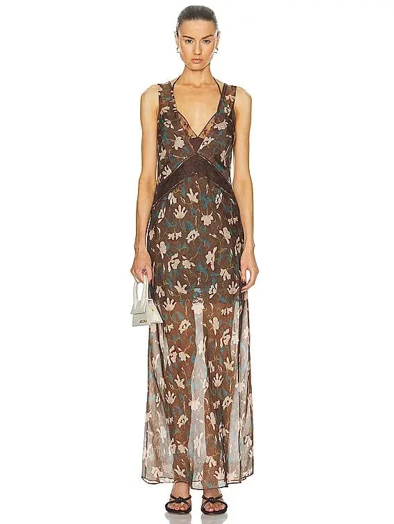 Sir the Label The Avellino Lace Layered Dress in Chocolate Fiore Print Size 0 / AU 6 photo 2