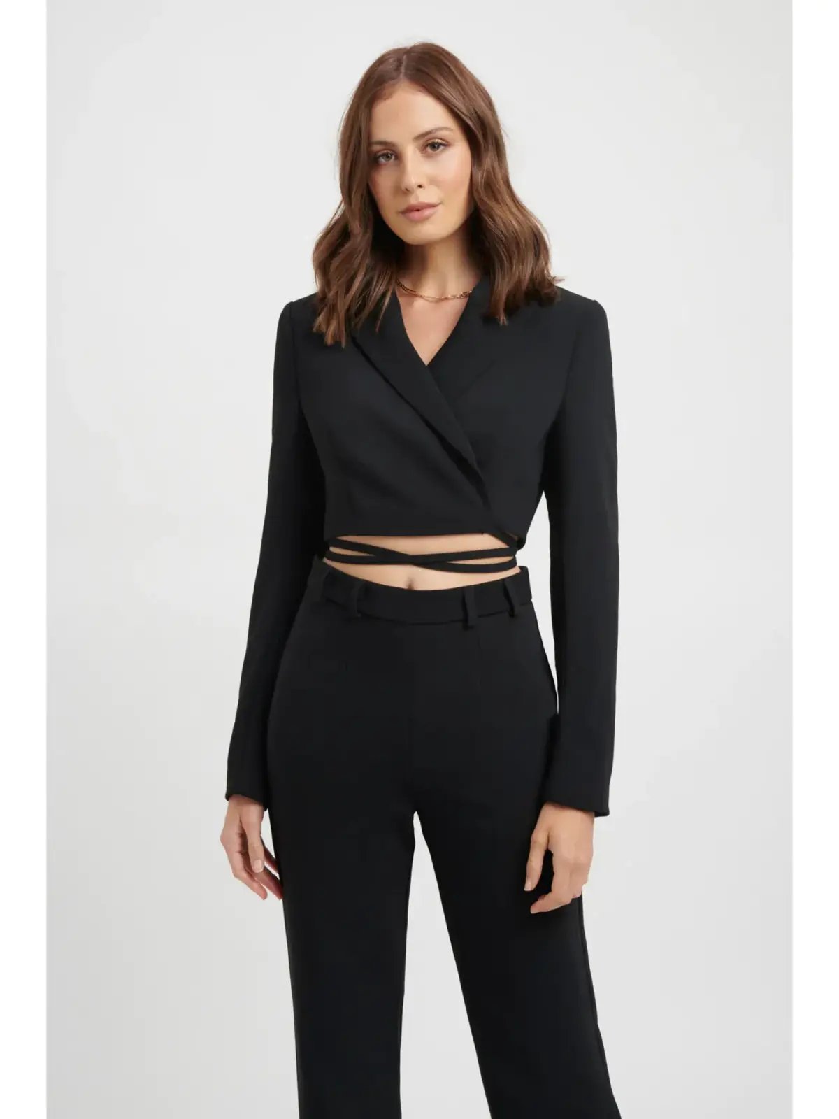 Kookai Lux Crop Blazer and Delta Long Flare Pants in Black Size AU 8 photo 2