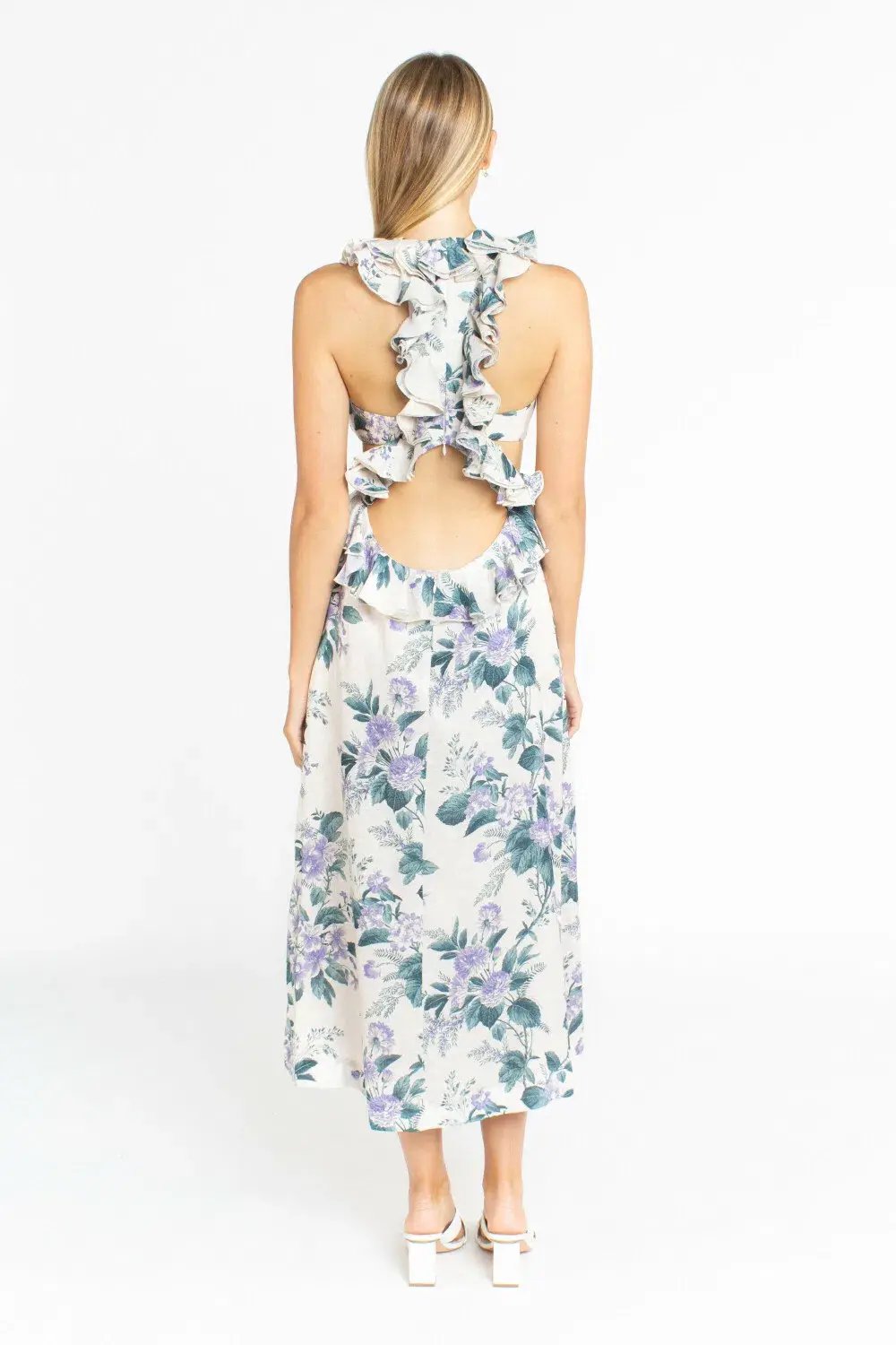 Zimmermann Cassia Ruffle Midi Dress in Hydrangea Floral Print Size 1/Au 10 photo 2
