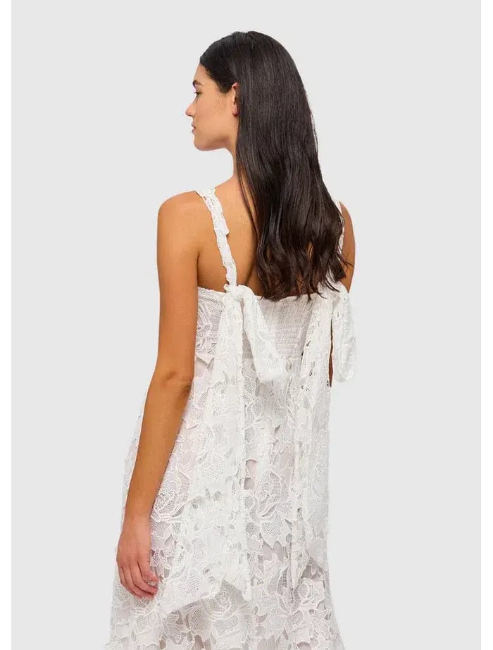 Leo Lin Iris Lace Ruched Bust Midi Dress White Size 8 photo 3