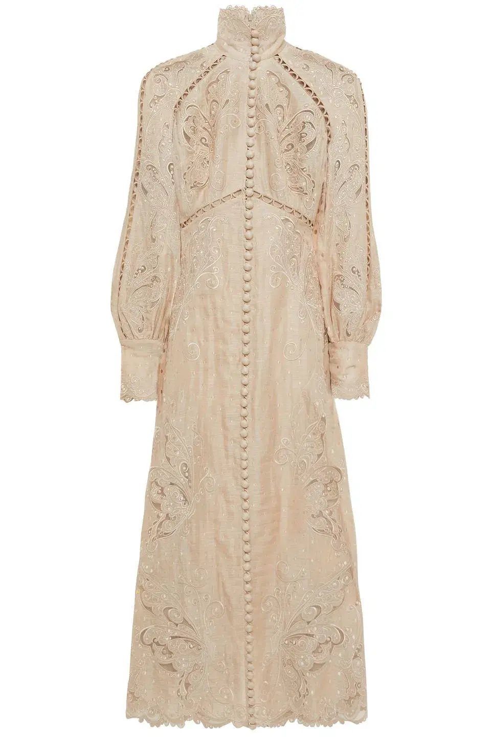 Zimmermann Bone Super Eight Embroidered Midi Dress Beige Size 1 / AU 10 photo 3