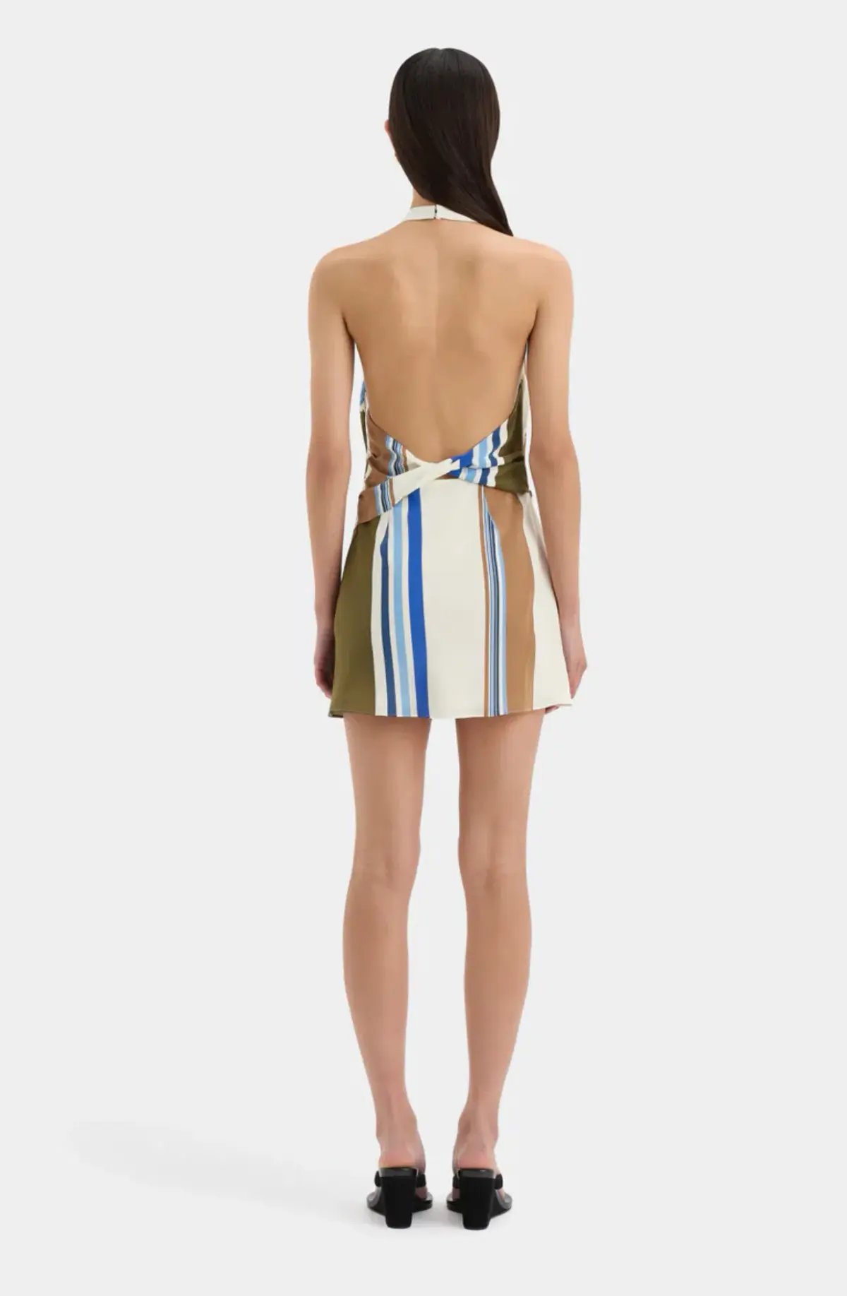 SIR The Label Thistle Halter Mini Dress Blue Baidera Stripe Size 12 photo 2