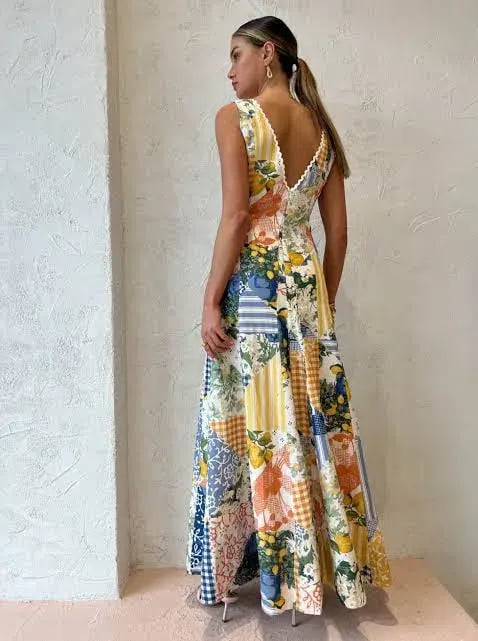 By Nicola Wavy Maxi Dress in Lemon Patchwork Size 6 photo 4
