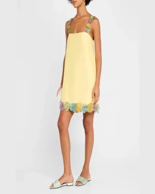 ALEMAIS Lolita Floral Beaded Mini Dress Yellow 10 AU photo 7