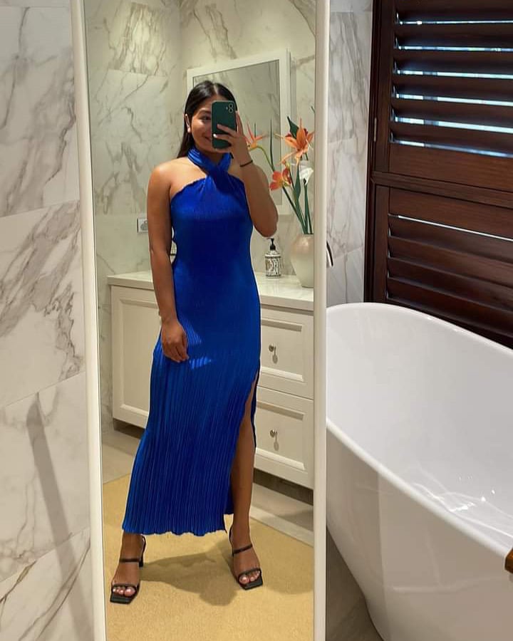 L'idée Soiree Pleated Halter Dress Cobalt photo 8