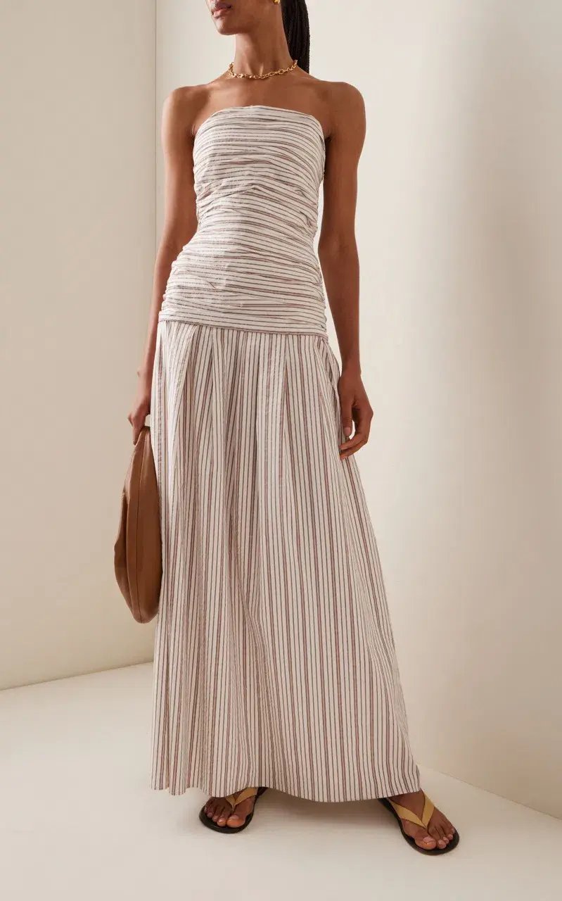 ANNA QUAN Isadora Strapless Maxi Dress Tobacco Stripe 10 photo 6