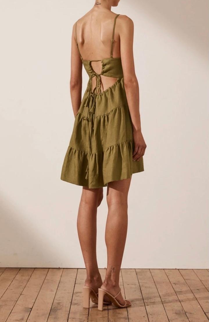 Shona Joy Lucille Linen Tiered Mini Dress Green Size 8 photo 2