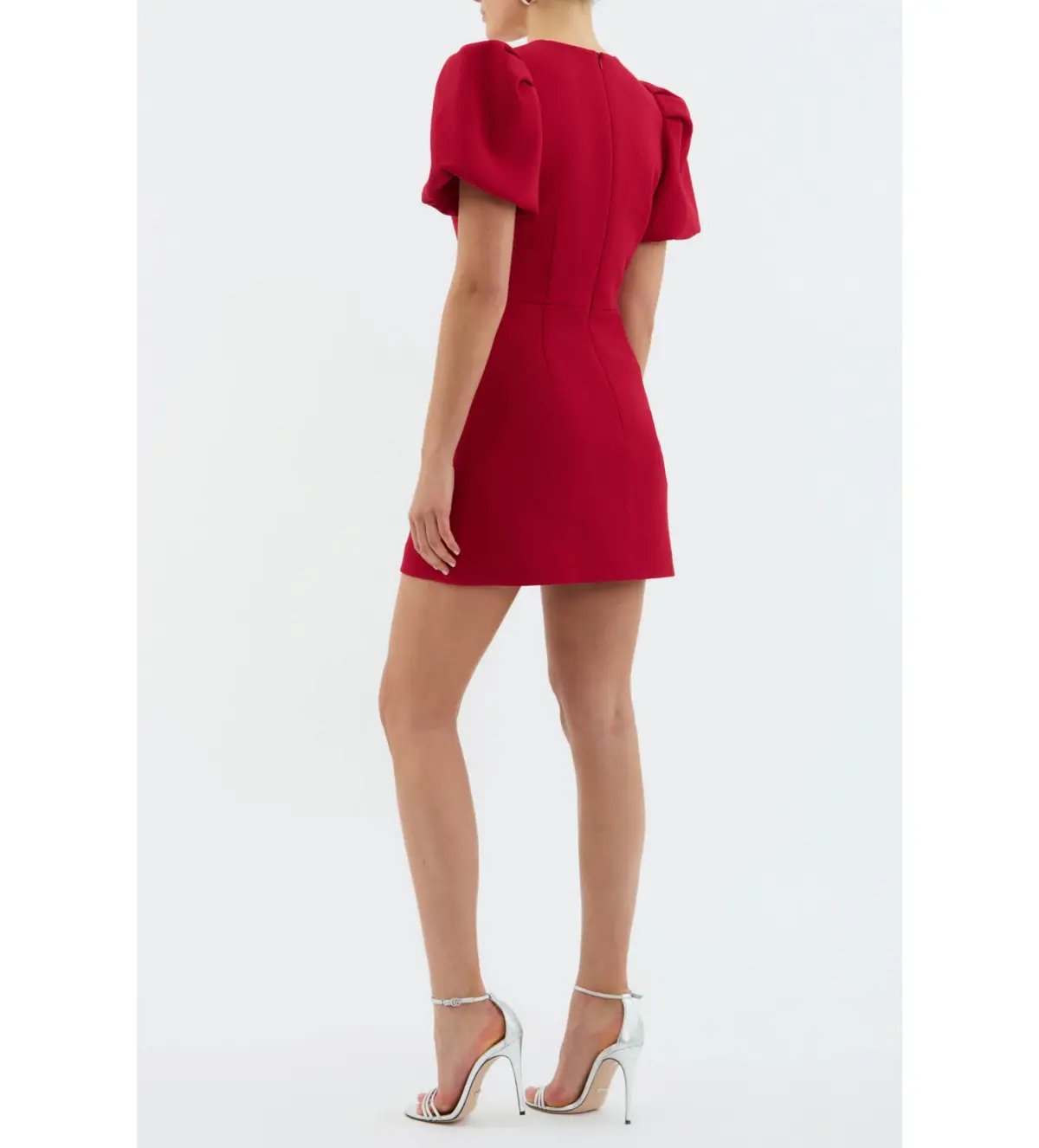 Rebecca Vallance The Akari Puff Sleeve Mini Dress in Red Size 10 photo 2