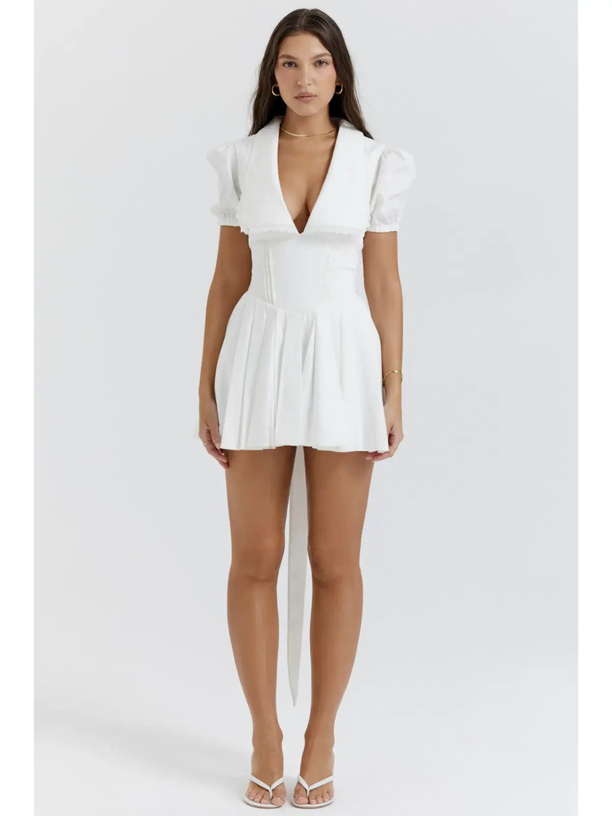 House Of CB Piera Pleated Mini Dress White Size M / AU 10 photo 2