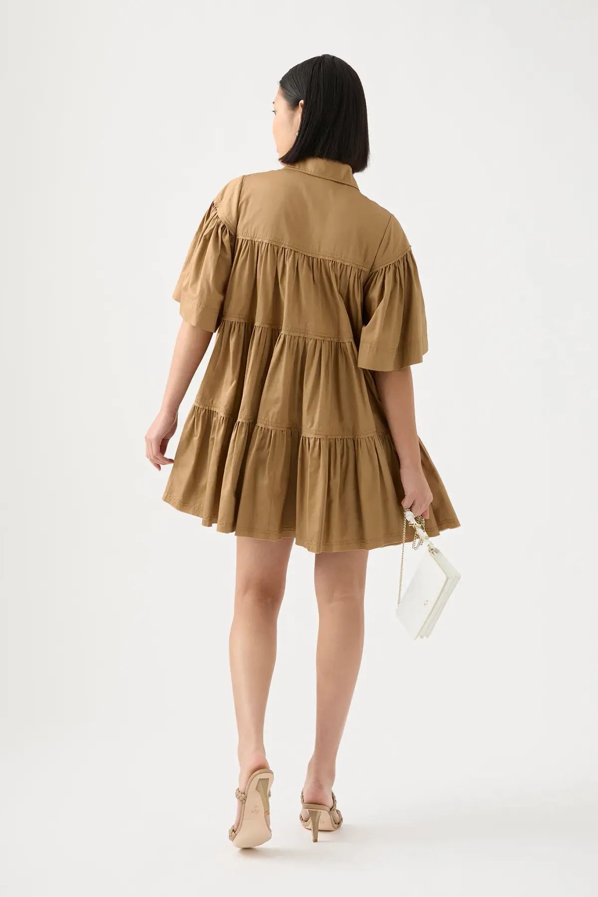 Aje Lana Smock Mini Dress Willow Brown Size AU 8 photo 2