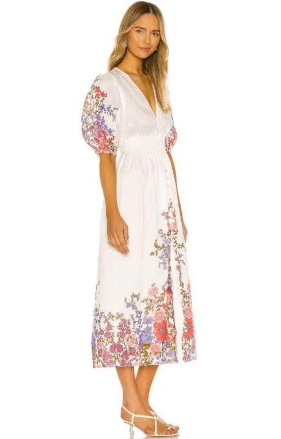 Zimmermann Poppy Shirred Waist Midi Dress White Size 12 photo 4