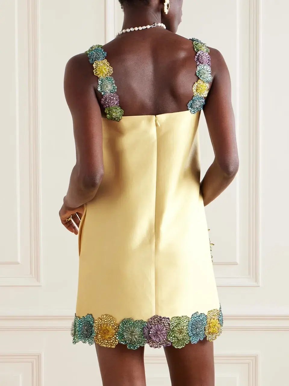 ALEMAIS Lolita Floral Beaded Mini Dress Yellow 10 AU photo 16