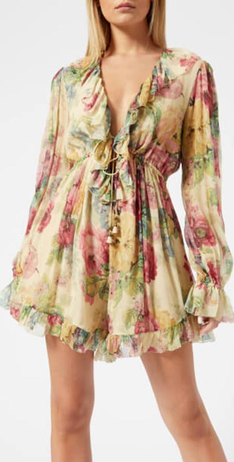 Zimmermann Melody Floating Playsuit Taupe Floral Size 6 photo 4