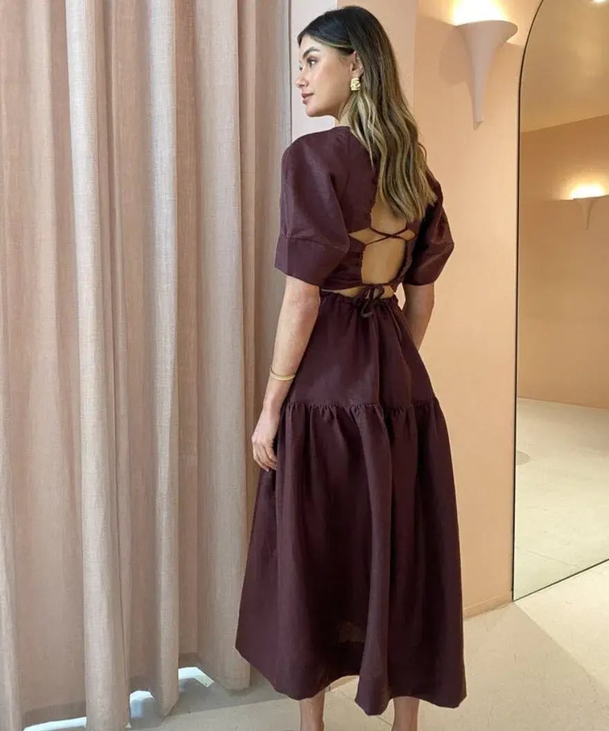 Shona Joy Marlene Open Back Midi Dress Chocolate Size 8 photo 2