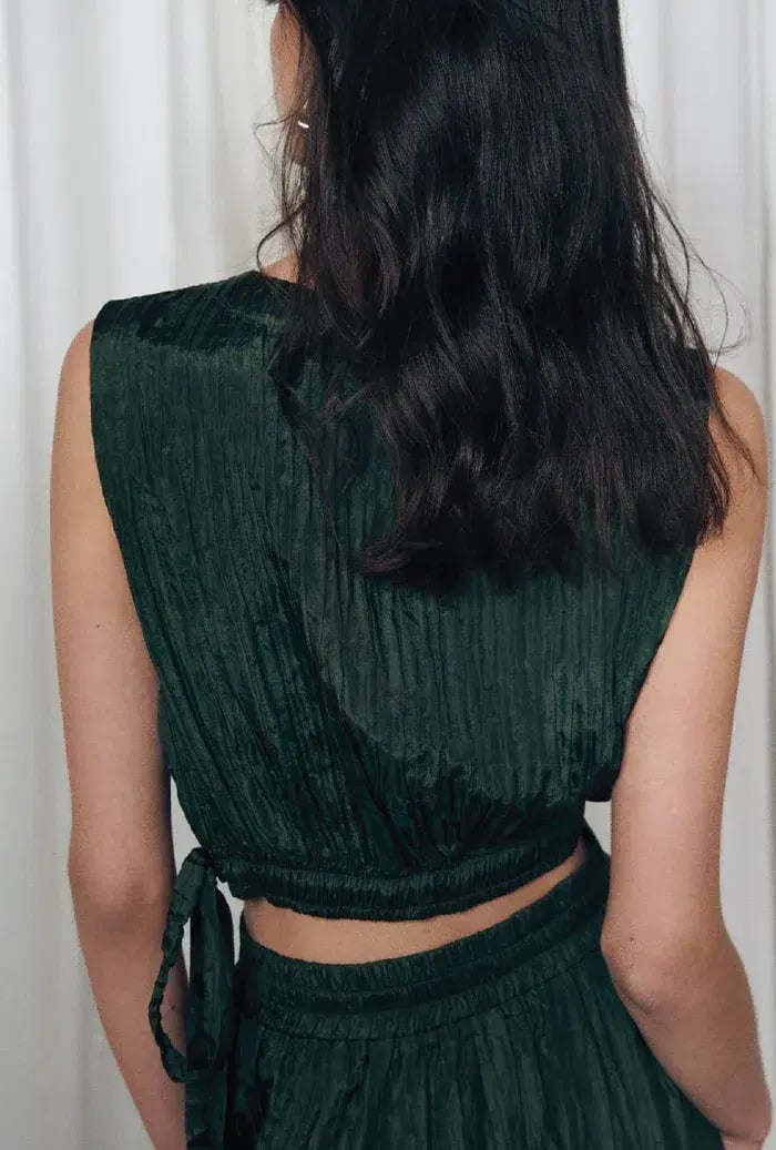 Silk Laundry Crinkle Sleeveless Crop Top Cedar Green Size AU 8 photo 3