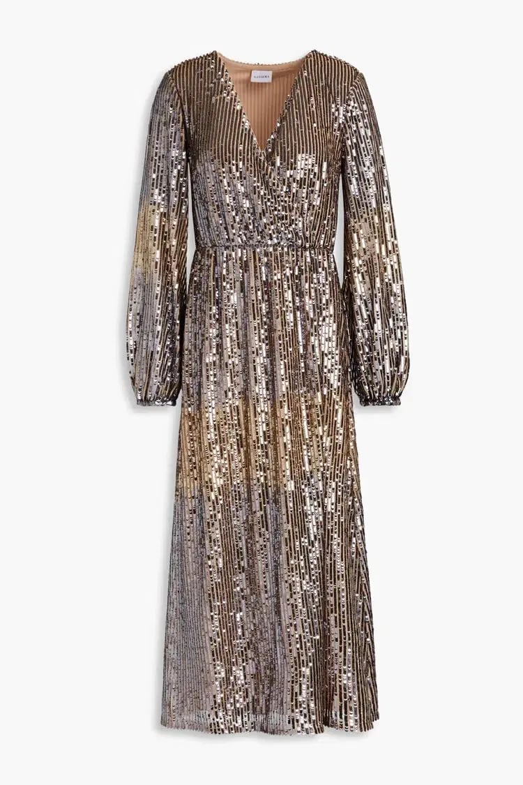 Raishma Wrap-Effect Sequined Tulle Midi Dress Silver Size 14 photo 3