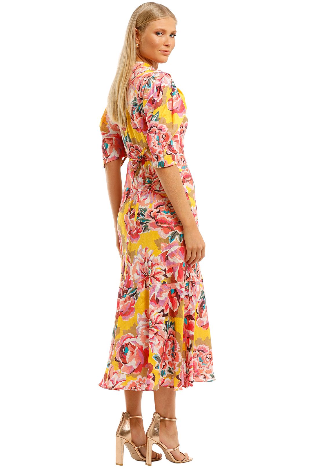 Flourish Wrap Dress - Yellow photo 3