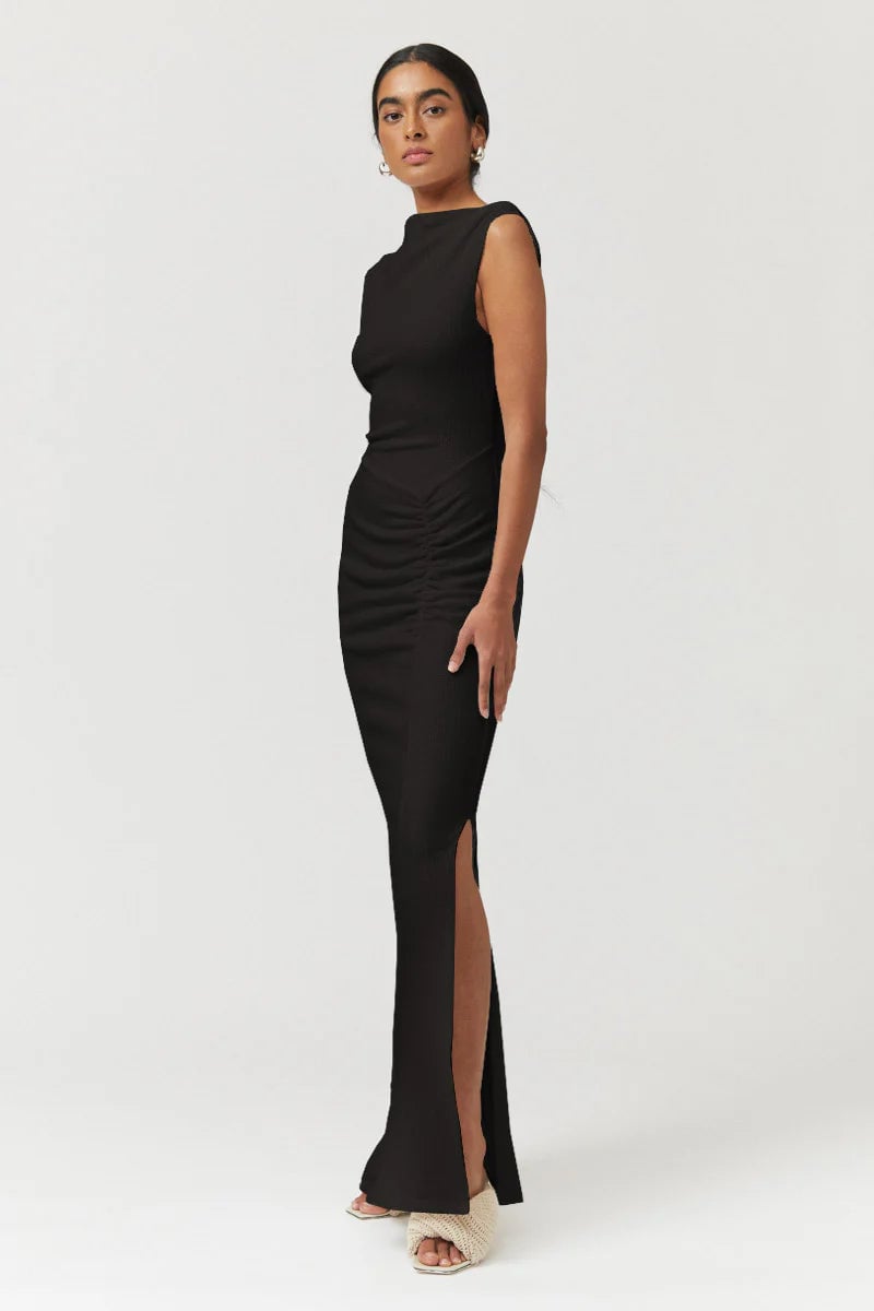 SUBOO JACQUI ROUCHED FRONT MIDI DRESS - BLACK photo 2