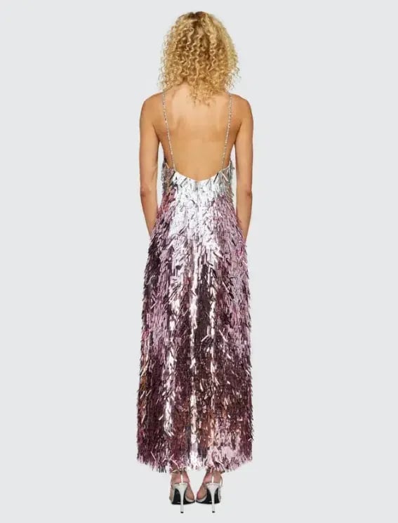 Leo Lin Taylor Sequin Maxi Dress Metallic Pink and Silver Size AU 10 photo 2