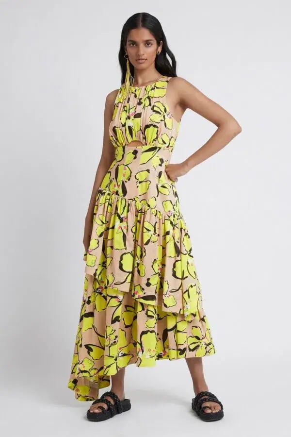 AJE Pelicano Racer Asymm Tiered Dress Citrus Bloom Size 4 photo 2