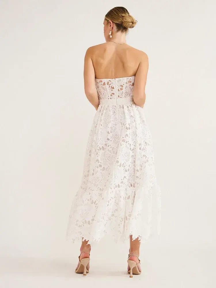 Emilia Lace Bustier Midi Dress In Snow photo 2