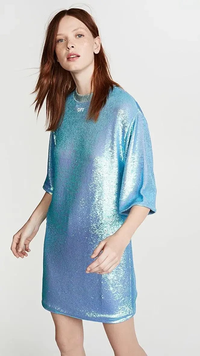 Off White Paillettes Sequin Mini Dress Blue Size 6 photo 3