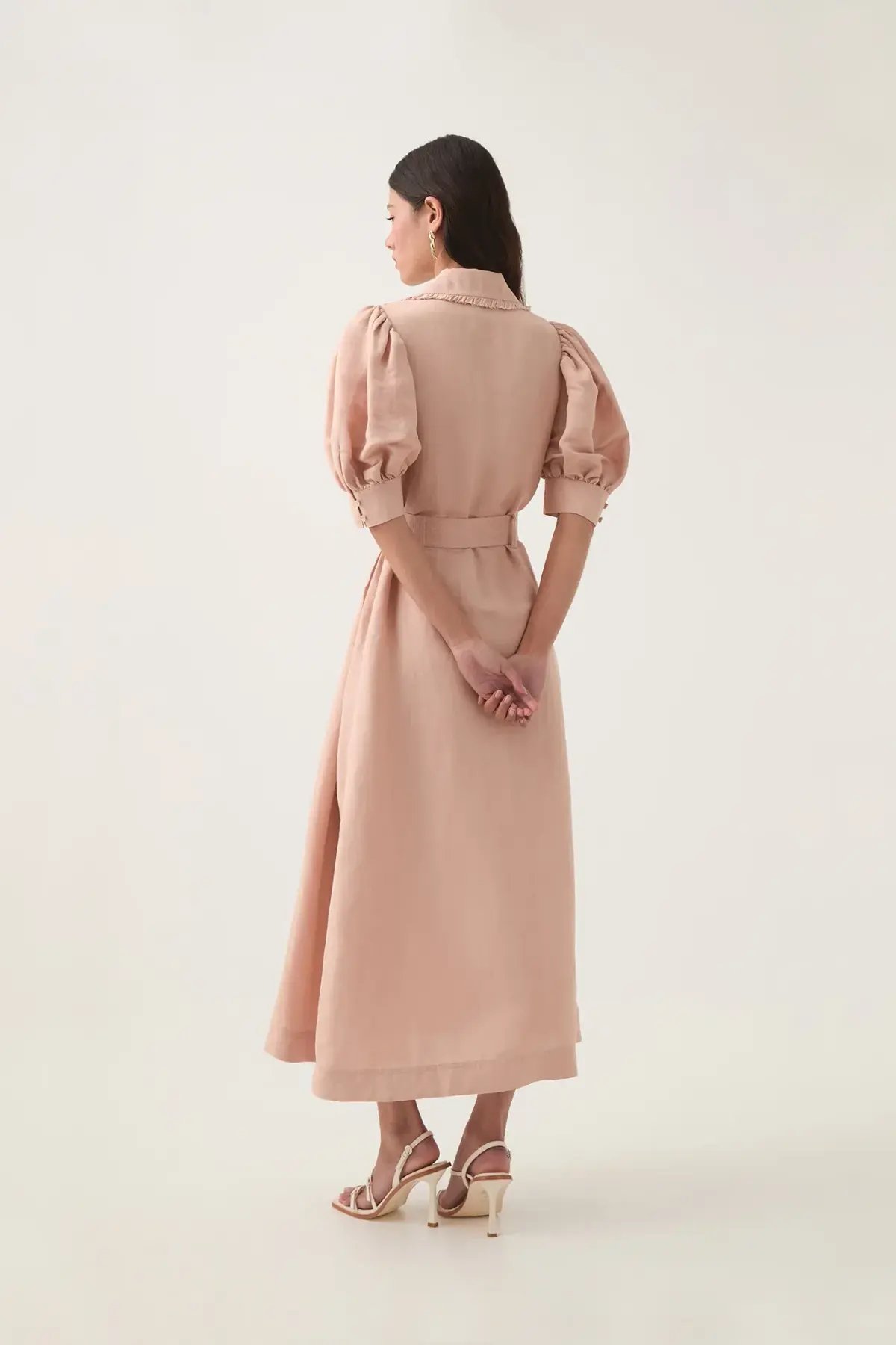 Aje Madeleine Belted Midi Dress Blush Pink Size 4 photo 3