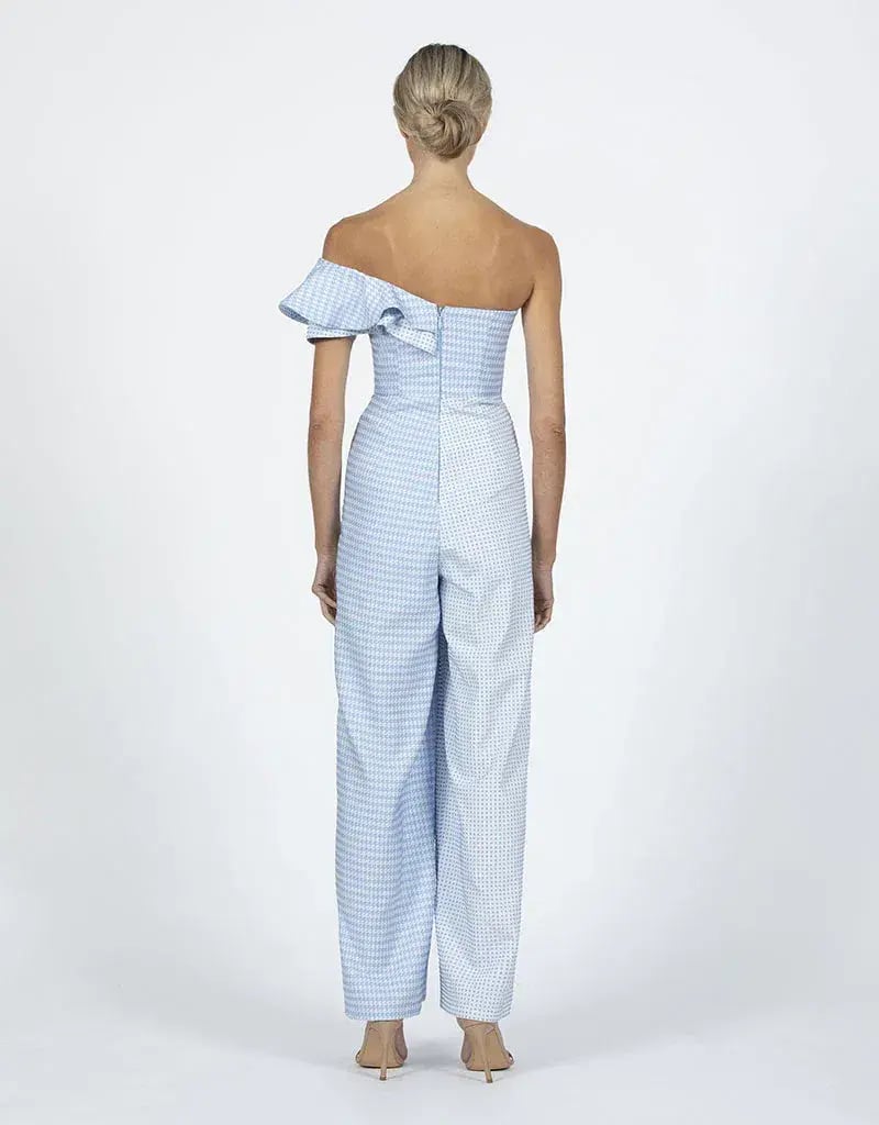 Bariano Willow Contrast Off Shoulder Jumpsuit Pale Blue/Cream  Size 8 photo 2