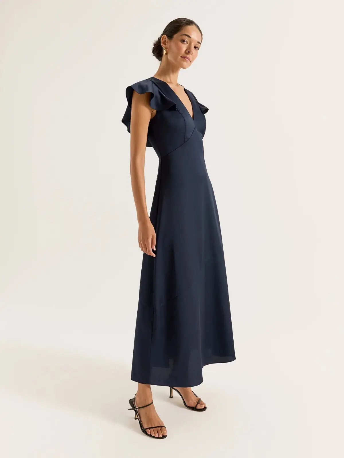 Review Montreal Flounce Sleeve Satin Maxi Dress Navy Size 12 photo 2