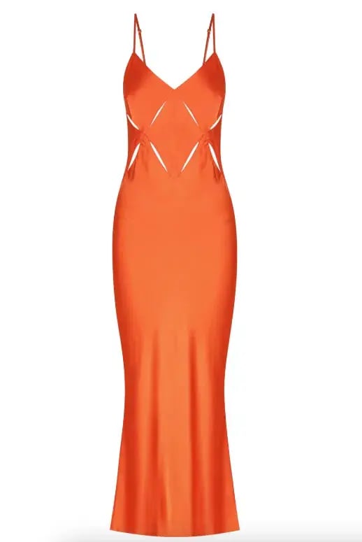 Shona Joy Milo Cut Out Slit Midi Dress - Hibiscus Red/ Orange Size AU 12 photo 5