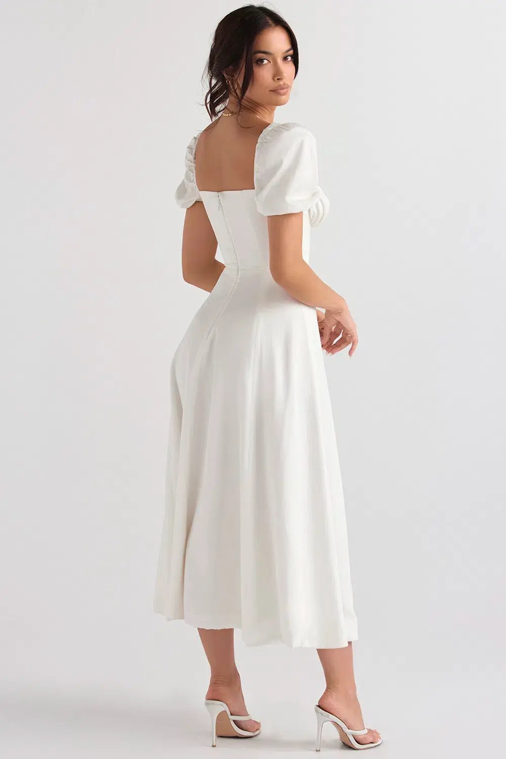 House of CB Tallulah Puff Sleeve Midi Sundress White Size 10 photo 3