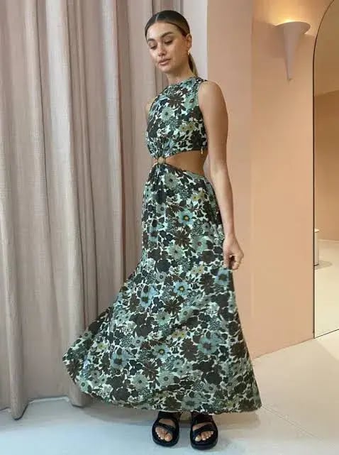 Sir the Label Constantine Cut-Out Midi Dress in Green Floral Size 1/ AU 8 photo 2