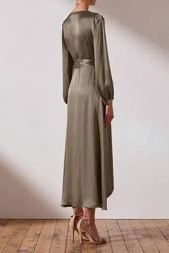 Shona Joy Elton Wrap Dress Olive Green Size 6 photo 2