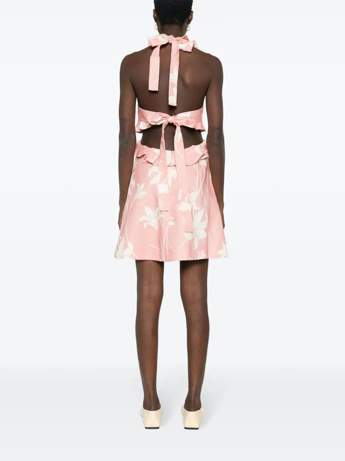 Zimmermann Acadian Tie Back Mini Dress Pink Ivory Floral Size 2 / AU 12 photo 3