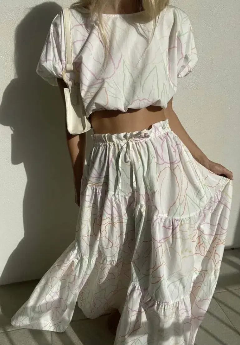 SWF Cropped Tee and Drawstring Tiered Skirt Set Print Size 8 photo 3