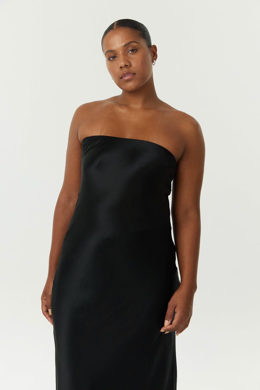 Third Form Satin Tie Back Strapless Maxi Dress - Black photo 2