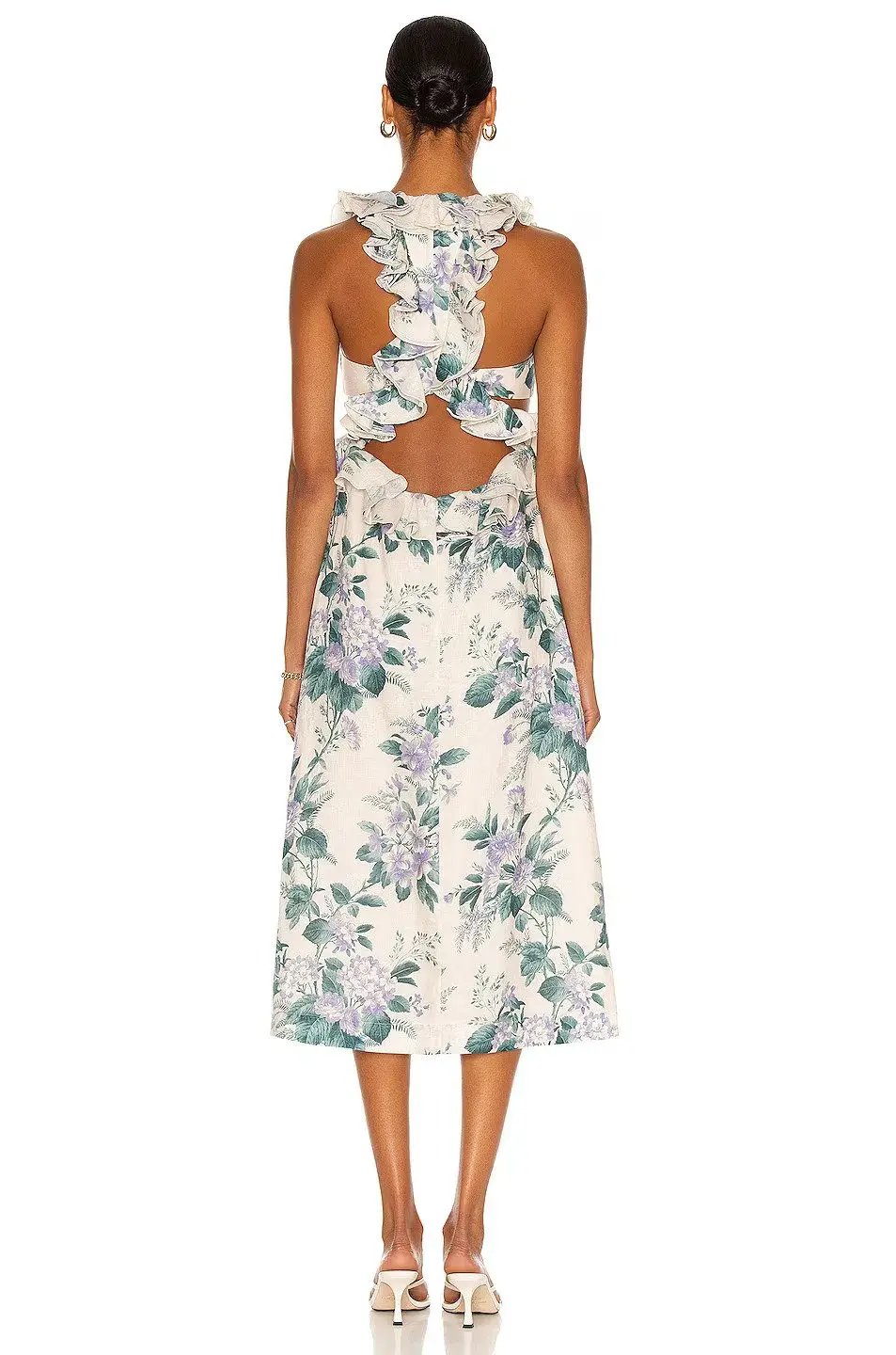 Zimmermann Cassia Ruffle Midi Dress Hydrangea Floral Size 3/Au photo 2