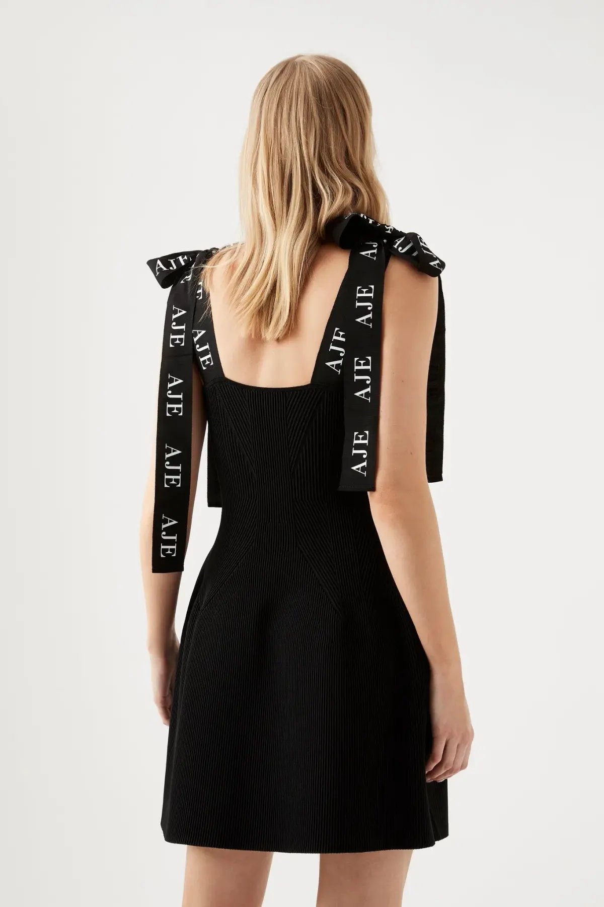 Aje Amber Knit Tie Shoulder Mini Dress Black Size 14 photo 3