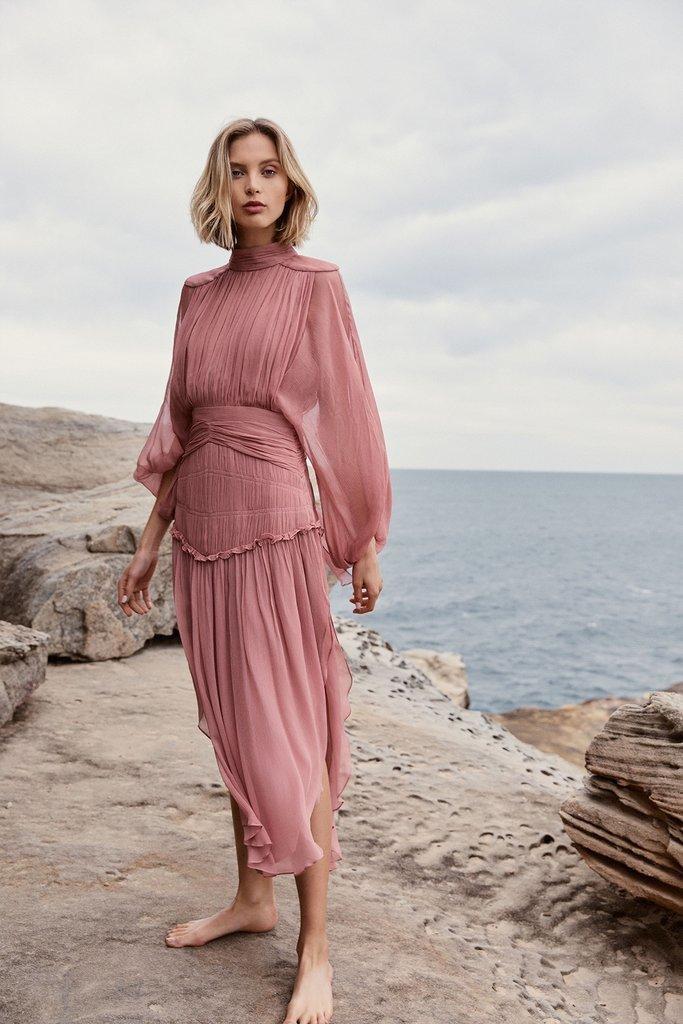 Shona Joy Olympia Long Sleeve Open Back Midi Dress Pink Size 8 photo 3