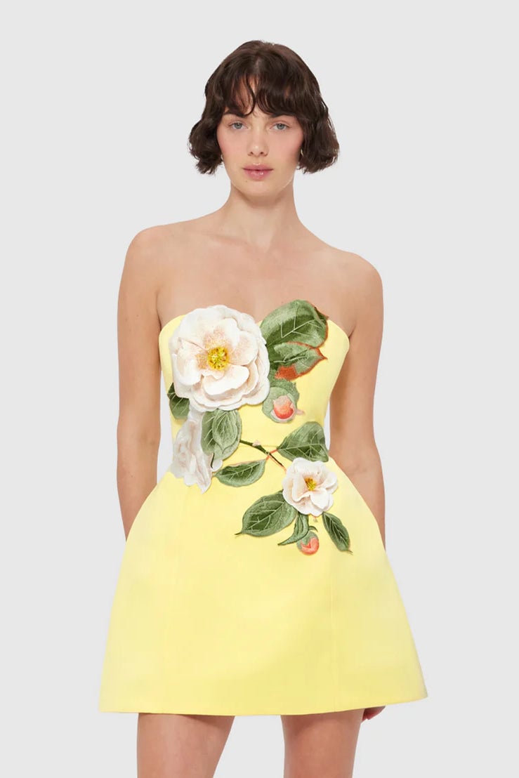 Leo Lin Rosario Appliqué Bustier Mini Dress - Sorbet Yellow photo 3