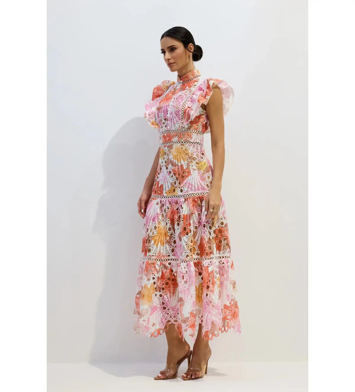 Sunfere Hilda Print Lace Embroidered Dress Multi Size L (AU12-14) photo 3