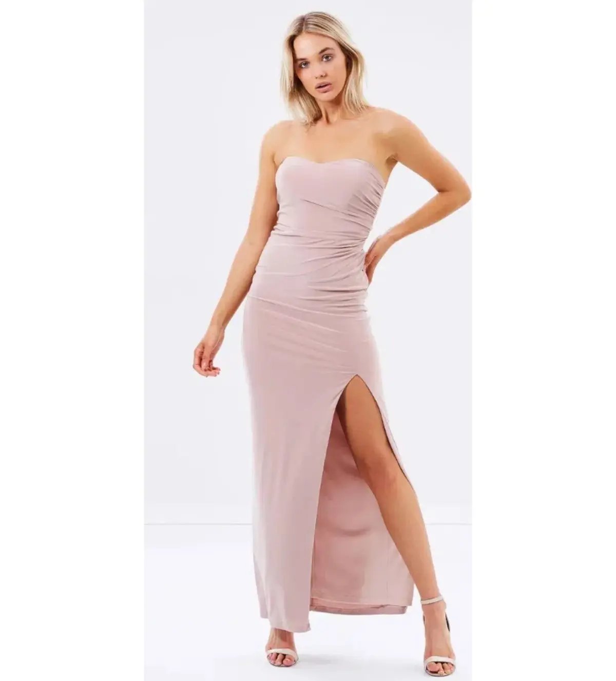Skiva Strapless Split Evening Maxi Dress Latte Blush Size AU 6 photo 2