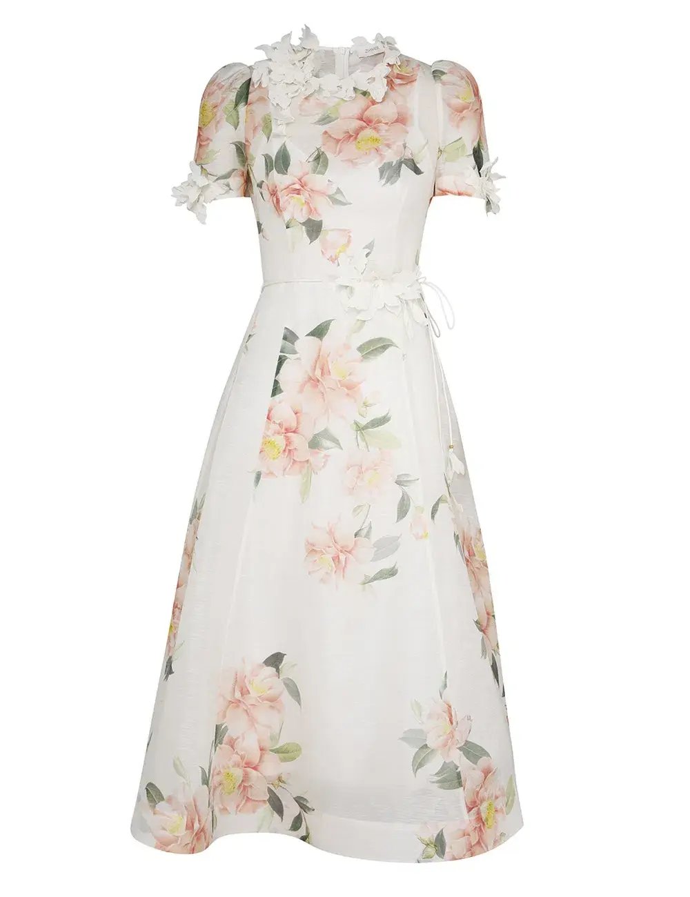Zimmermann Natura Liftoff Flower Midi Dress Ivory Camellia Size 0 / AU 8 photo 5