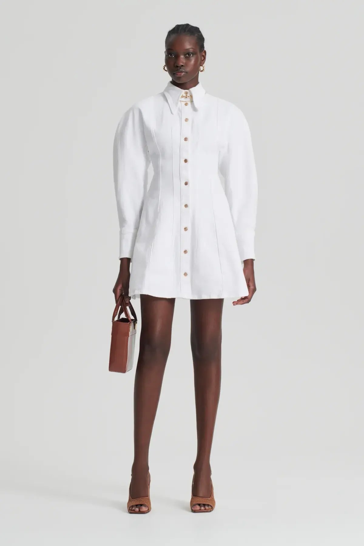 Scanlan Theodore Denim Cocoon Sleeve Mini Dress White Size 8 photo 2
