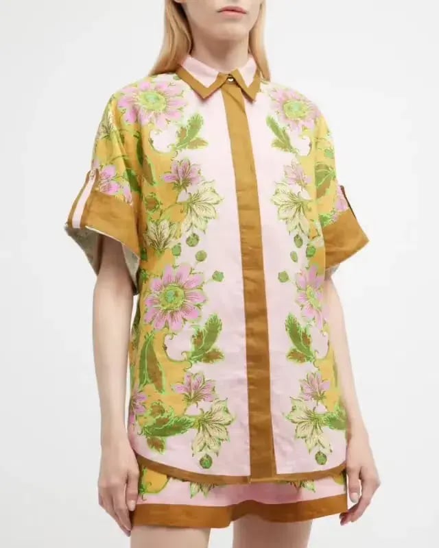 Alemais Winnie Shirt Size 6 and Short Size 10 Set Floral Spliced Pink photo 3