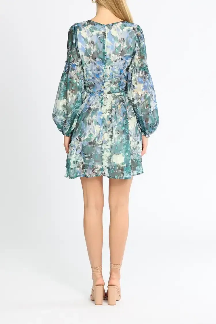 Sofia Irina Mini Balloon Sleeve Dress in Blue Print Size AU 10 photo 2