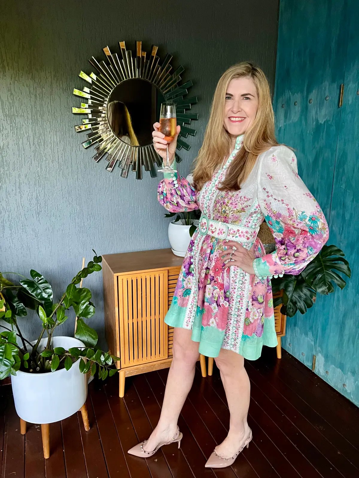 Zimmermann Jude Buttoned Mini Dress in Aqua Gradient Floral Print Size 2/ AU 12 photo 3