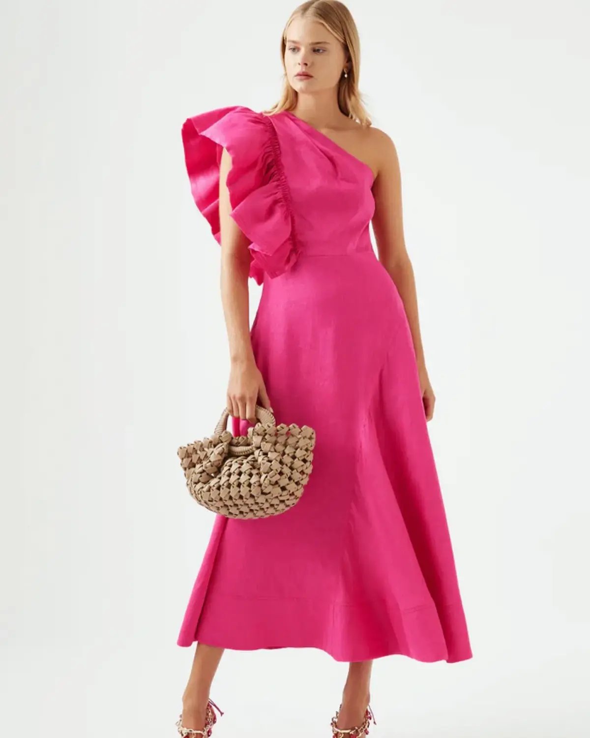 Aje Bonjour Asymmetric Midi Dress in Fuchsia Pink Size 16 (fit~14) photo 3
