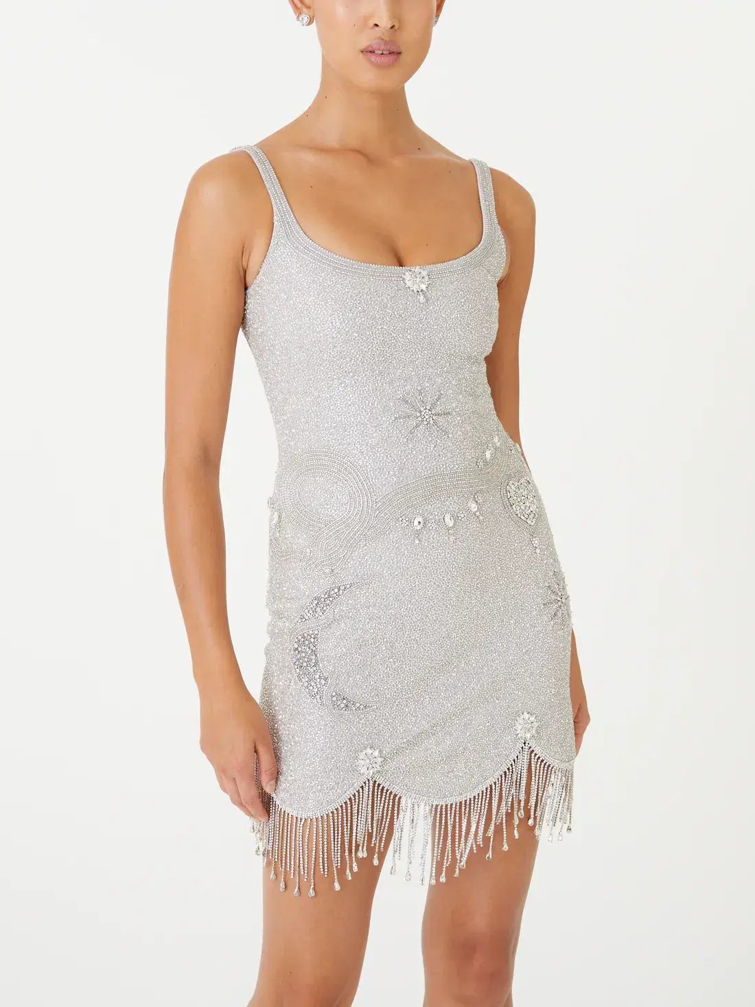 Clio Peppiatt Charm Fringe Mini Dress Silver Size XS / AU 6 photo 2